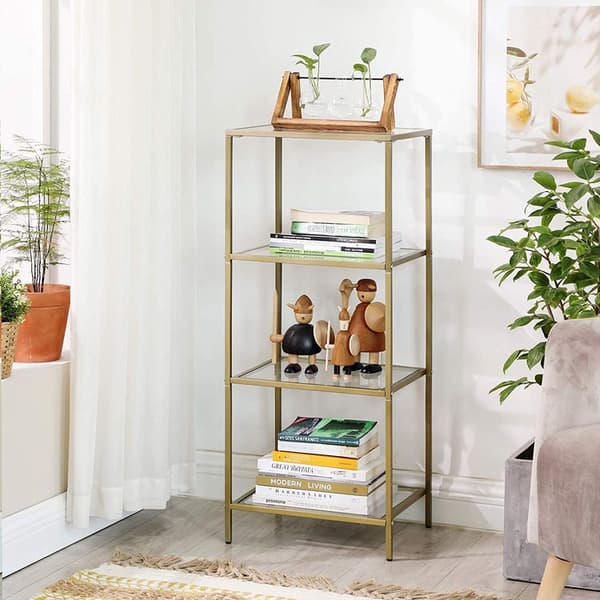 Hylla med glashyllor, guld