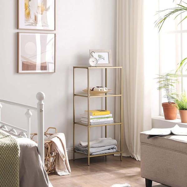 Hylla med glashyllor, guld