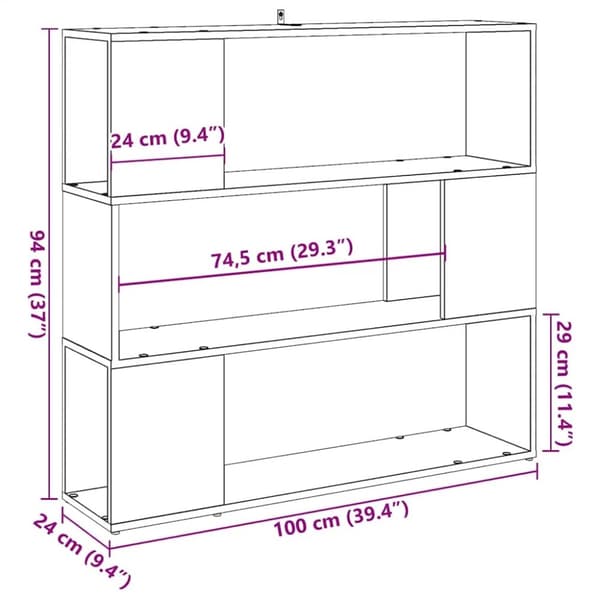 vidaXL Bokhylla/rumsavdelare artisan ek 100x24x94 cm