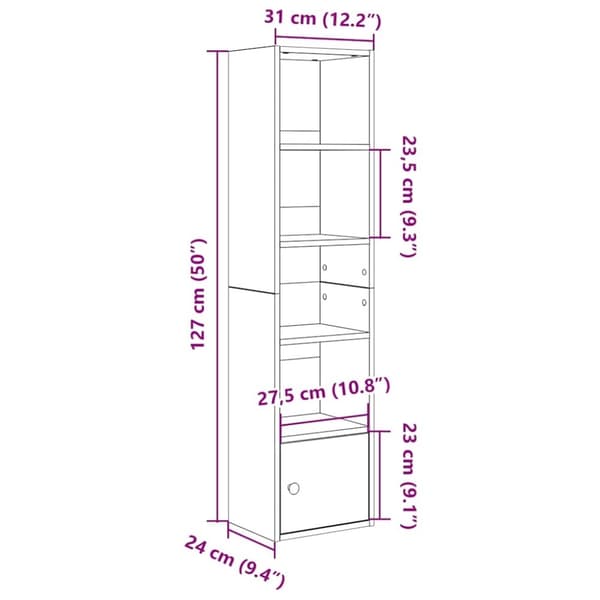 vidaXL Bokhylla artisan ek 31x24x127 cm konstruerat trä