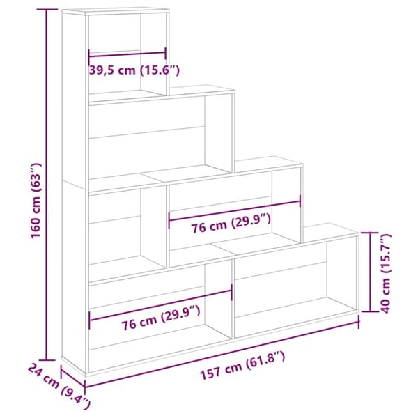 vidaXL Bokhylle gammelt tre 157x24x160 cm konstruert tre