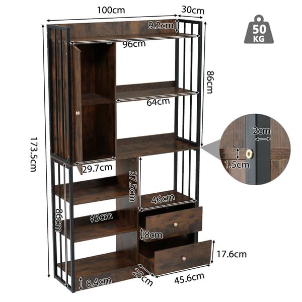Rootz Industrial Design kirjahylly - Vintage kirjahylly - Säilytyshyllyt - Kestävä teräs - 100L x 30W x 173,5K cm