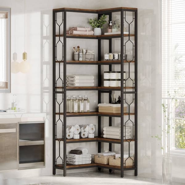 Rootz 7-lags hjørnehylde - Pladsbesparende reol - Sekskantet opbevaringsenhed - Forbedrer organisationen - 60 cm D x 60 cm B x 200 cm H