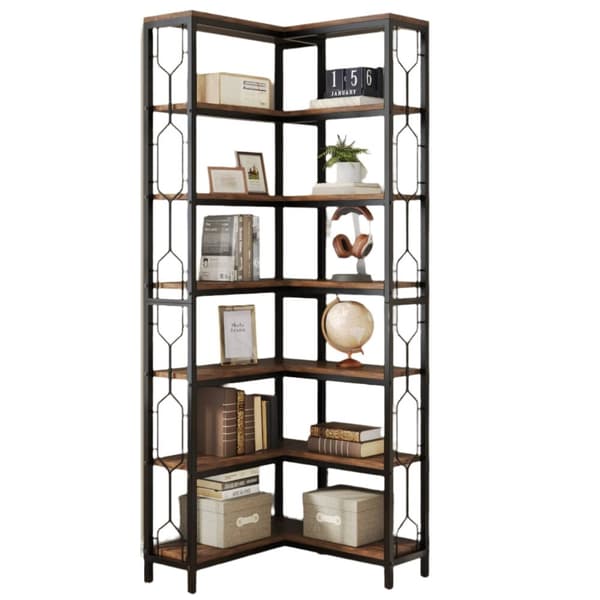 Rootz 7-lags hjørnehylde - Pladsbesparende reol - Sekskantet opbevaringsenhed - Forbedrer organisationen - 60 cm D x 60 cm B x 200 cm H