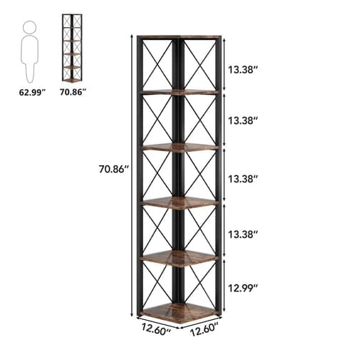 Rootz 6-vånings förvaringshylla - Organizer - Displayställ - Utrymmesbesparande design - 32 cm L x 32 cm B x 180 cm H