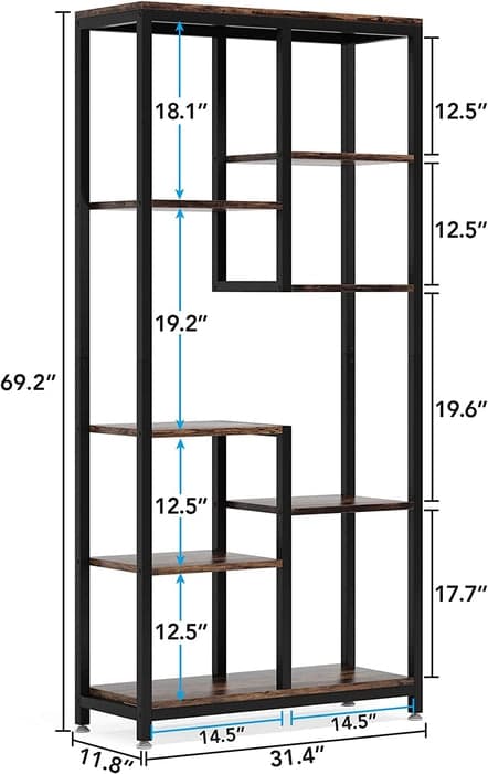 Rootz 8-hylde bogreol - Opbevaringsstativ - Displaystativ - Pladsbesparende - 80 cm L x 30 cm B x 176 cm H