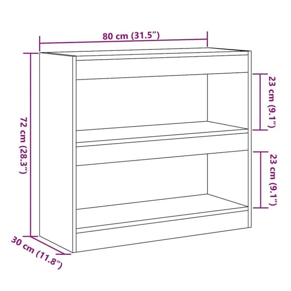 vidaXL bogreol/rumdeler 80x30x72 cm gammelt trælook