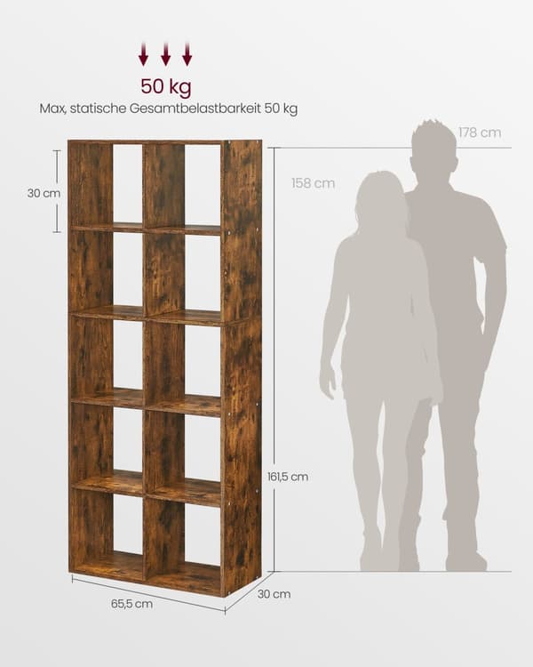 Bogreol - med 10 rum - vintage brun