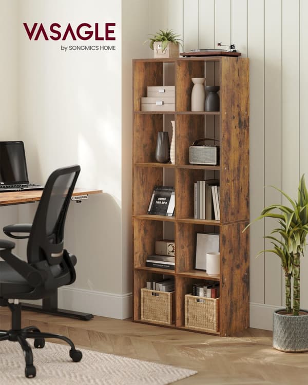 Bogreol - med 10 rum - vintage brun