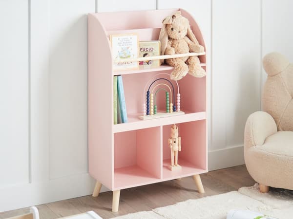 Bokhylla 3 Våningar Pastellrosa Furu Trä MDF Hyllor