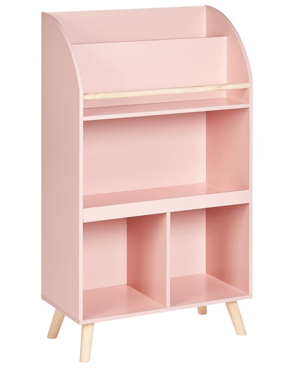 Bokhylla 3 Våningar Pastellrosa Furu Trä MDF Hyllor