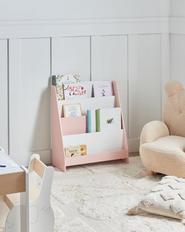 4-lags Bokhylle Pastellrosa MDF-hyller Tre Moderne Design til Barnerom