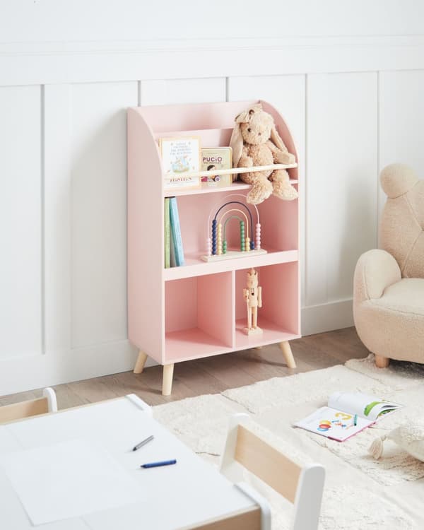 3-lags bogreol Pastelrosa MDF-hylder i fyrretræ til børneværelset Moderne design