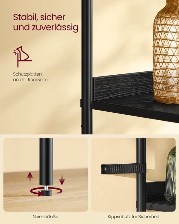 Bogreol 6 niveauer med metalramme Ebbenzwart-Matzwart