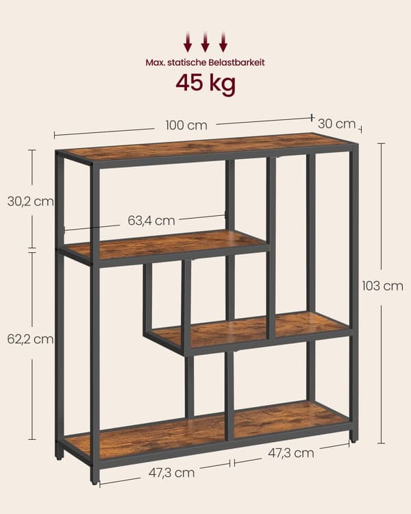Kirjahylly 4 hyllyllä vintage brown-mustaa