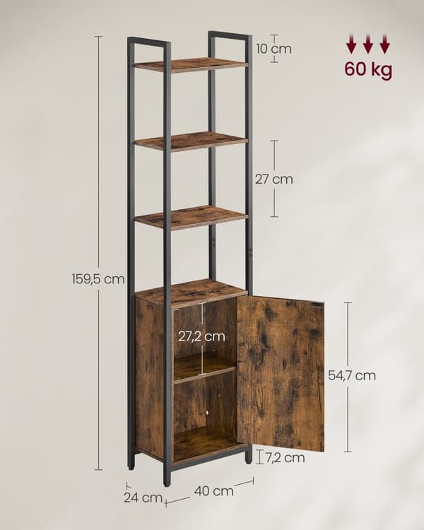 Kirjahylly 24 x 40 x 159,5 cm vintage brown-ink black