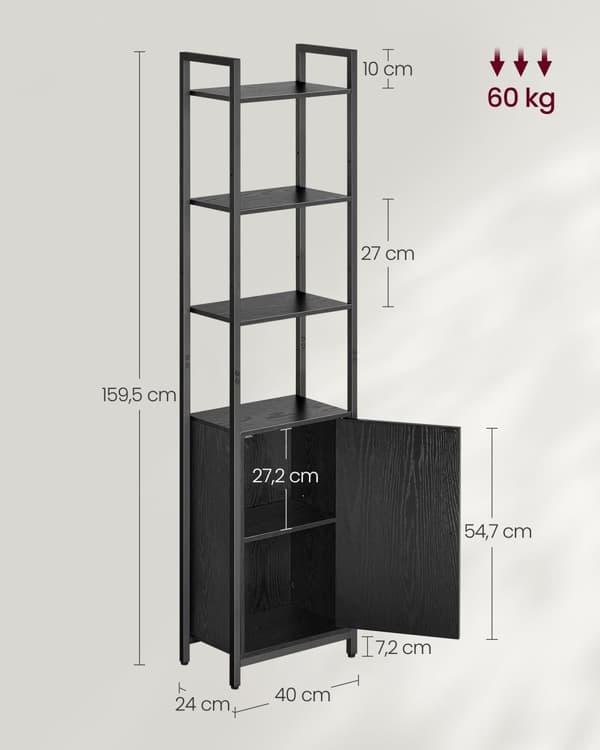Bogreol 24 x 40 x 159,5 cm ibenholt sort-blæk sort