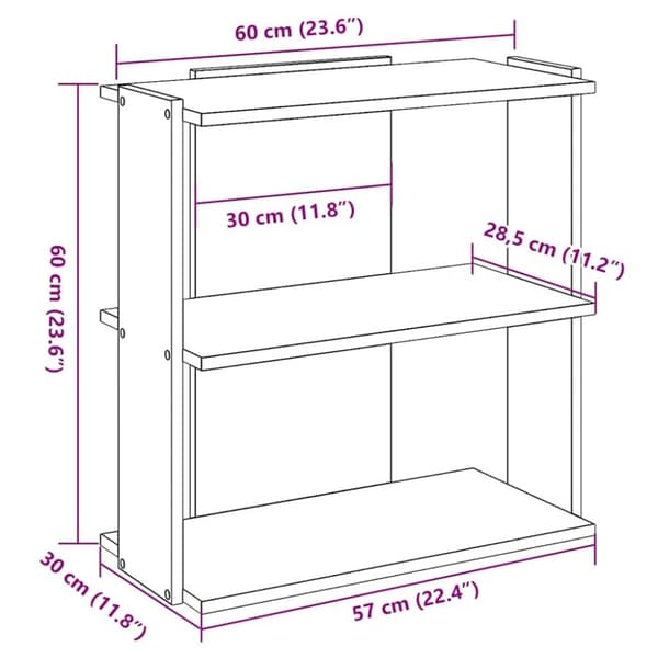 vidaXL Bokhylla 3 hyllplan ek 60x30x60 cm konstruerat trä