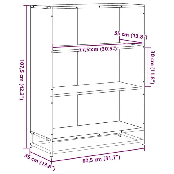 vidaXL Bokhylle brun eik 80,5x35x107,5 cm konstruert tre