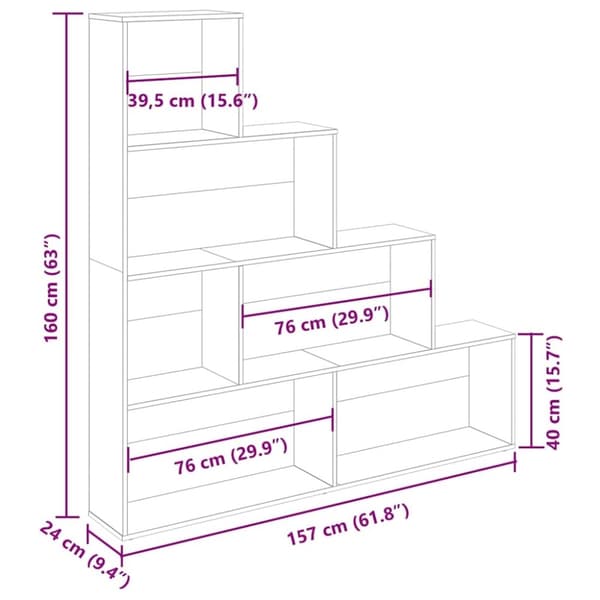vidaXL bogreol 157x24x160 cm konstrueret træ kunsteg