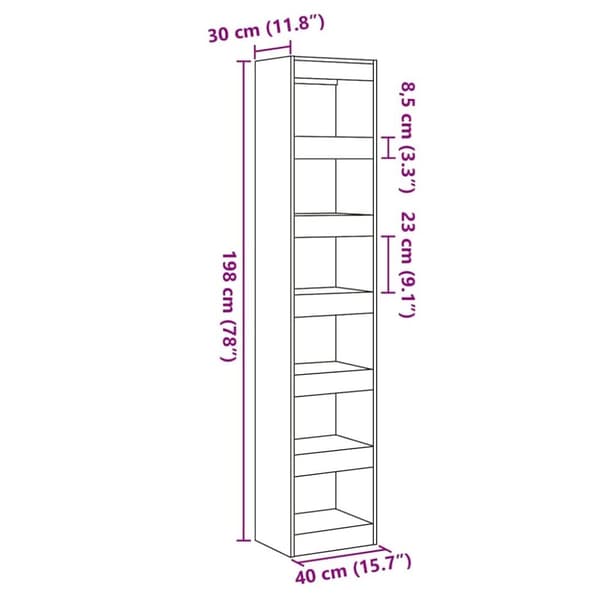 vidaXL bogreol/rumdeler 40x30x198 cm kunsteg