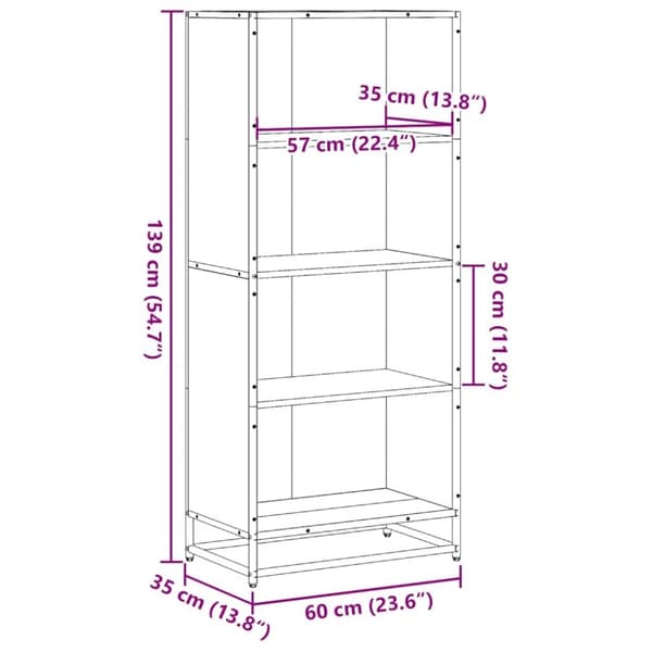 vidaXL Bokhylle brun eik 60x35x139 cm konstruert tre