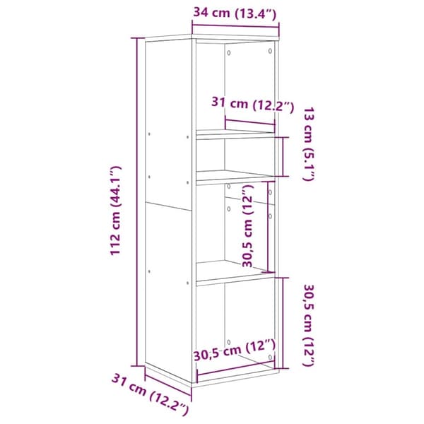 vidaXL bogreol 34x31x112 cm konstrueret træ røget egetræ