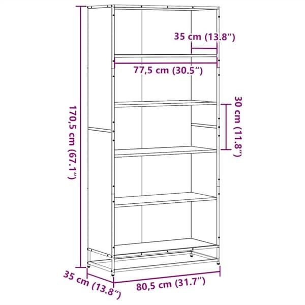 vidaXL Bokhylle sonoma eik 80,5x35x170,5 cm konstruert tre