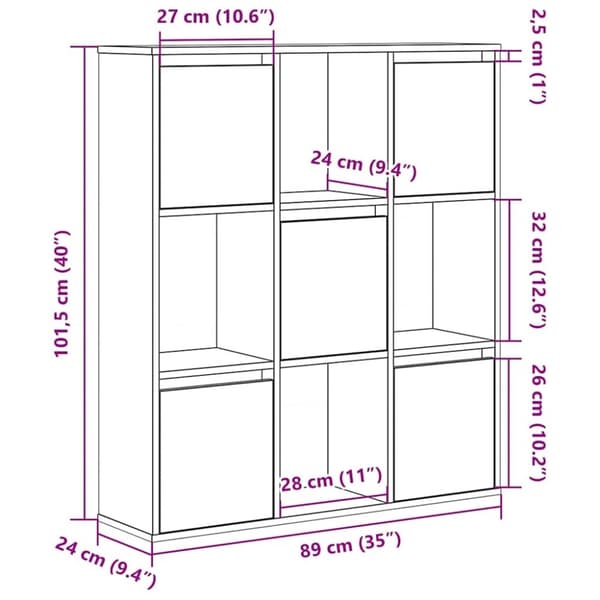 vidaXL Bokhylle betonggrå 89x24x101,5 cm konstruert tre