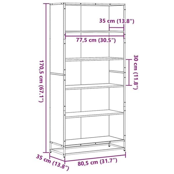 vidaXL bogreol 80,5x35x170,5 cm konstrueret træ sort