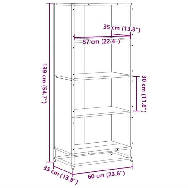 vidaXL bogreol 60x35x139 cm konstrueret træ røget egetræsfarve