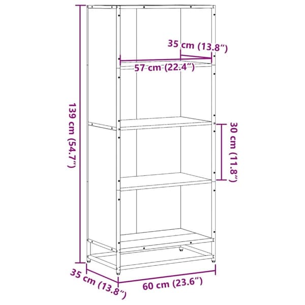 vidaXL bogreol 60x35x139 cm konstrueret træ sonoma-eg