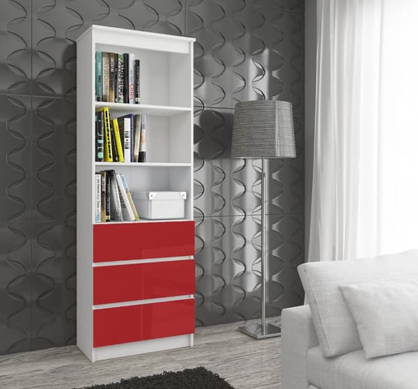 KONTORREOL R 60 cm CLP 3 SKUFFE 2 HYLDER HVID / RØD GLANS