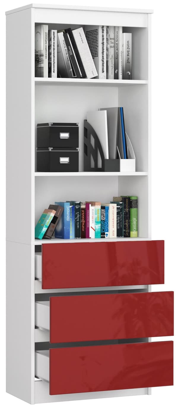 KONTORREOL R 60 cm CLP 3 SKUFFE 2 HYLDER HVID / RØD GLANS