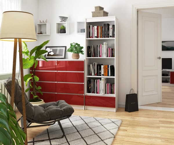 REGALE R 60 cm CLP 1 SKUFFE 4 HYLDER HVID / RØD GLANS