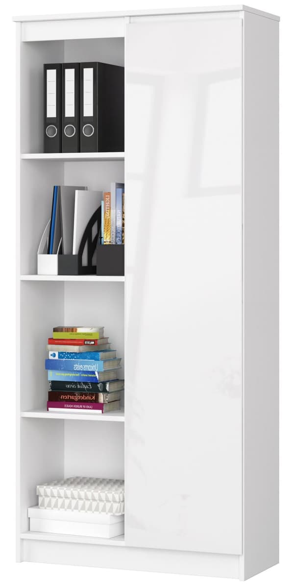 KONTORREOL R 80 cm CLP 1 DØR 4 HYLLER HVID / HVID GLANS