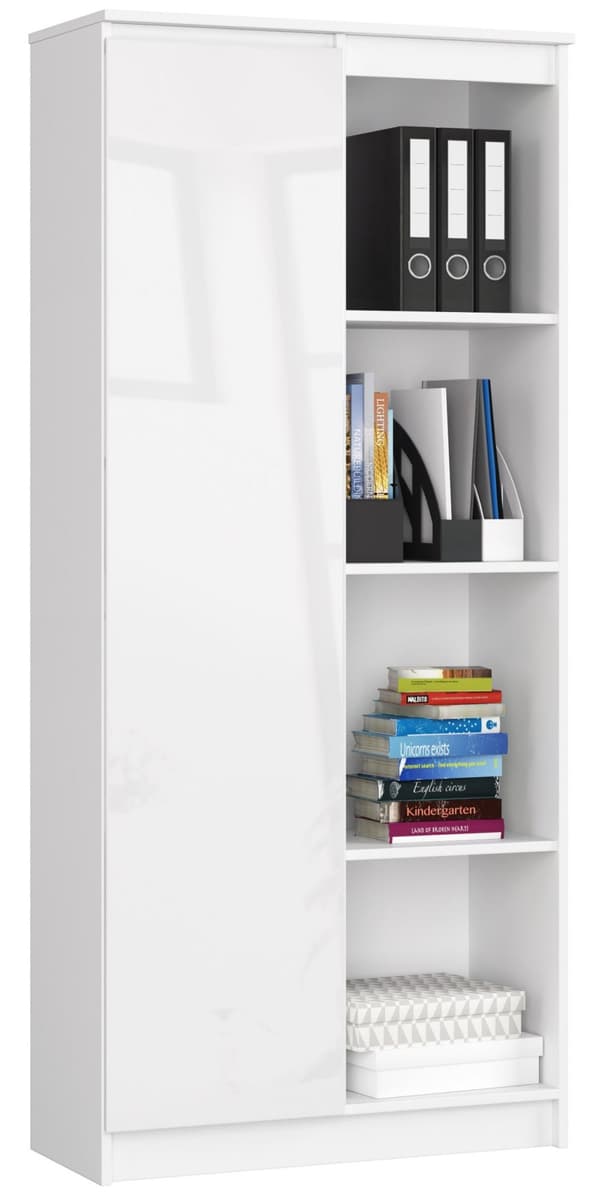 KONTORREOL R 80 cm CLP 1 DØR 4 HYLLER HVID / HVID GLANS