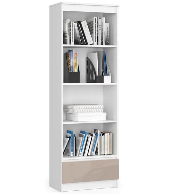 Hylly R 60 cm CLP 1 laatikko 4 hyllyä - valkoinen-kahvi kiiltävä