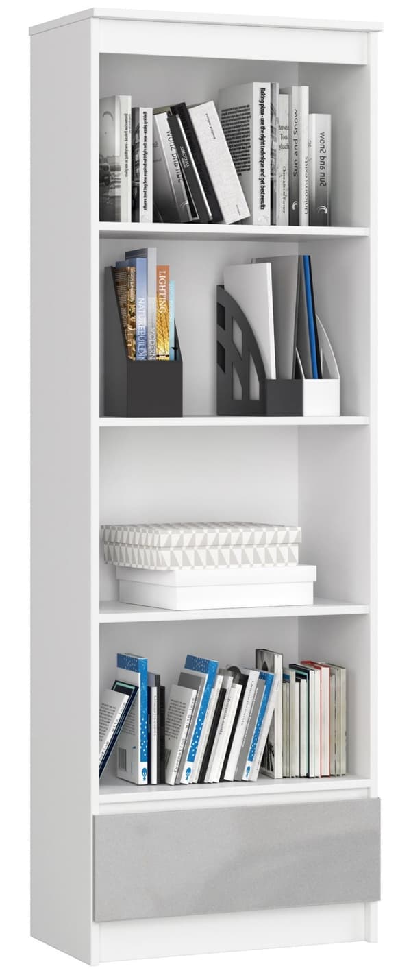 REGALE R 60 cm CLP 1 LÅDA 4 HYLLOR VIT / METALLISK GLANS