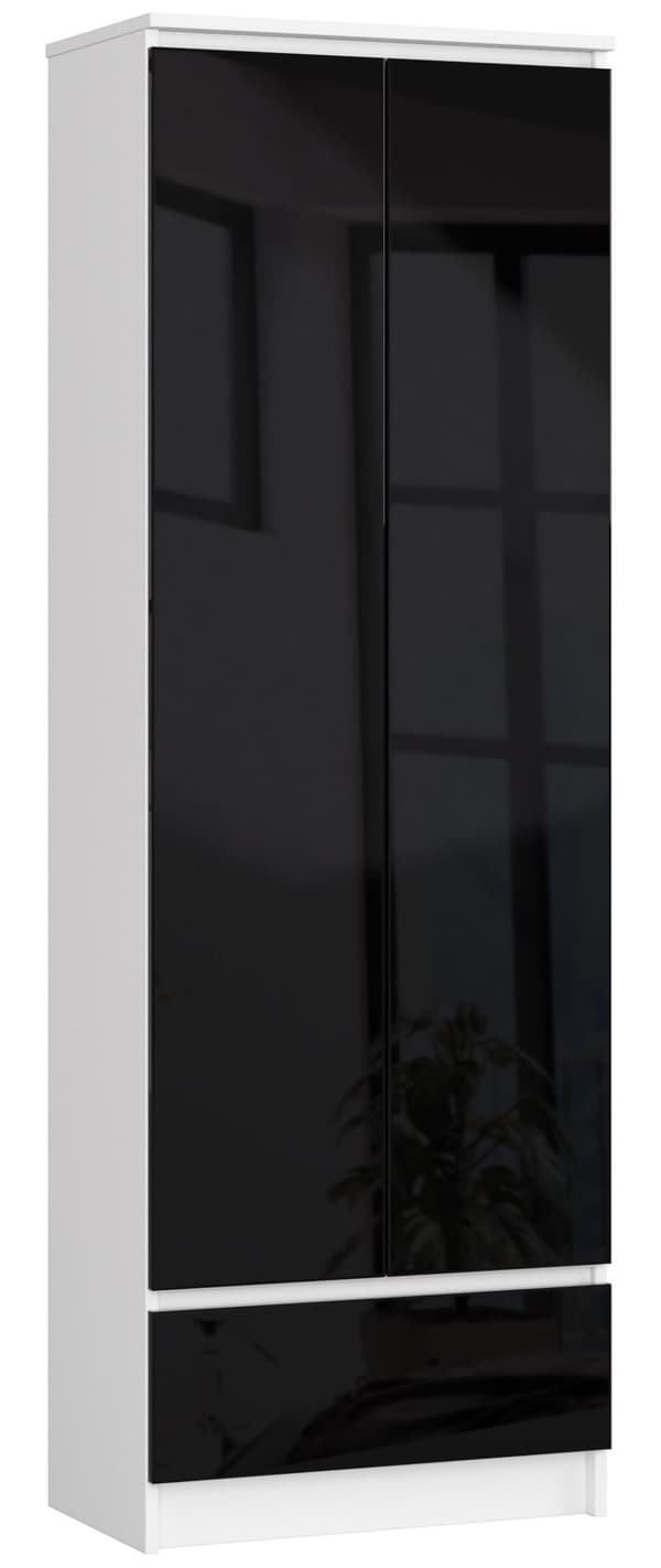 KONTORREOL SKAB R 60 cm CLP 1 SKUFFE 2 DØRE HVID / SORT HØJGLANS
