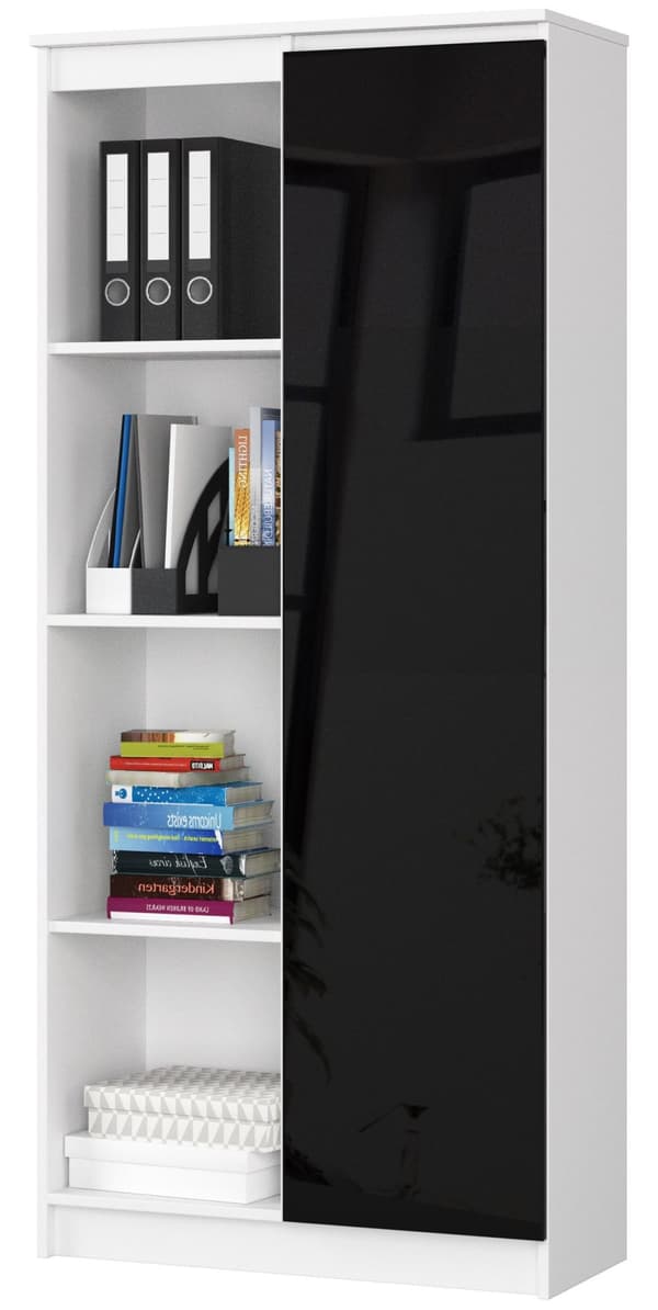 KONTORREOL R 80 cm CLP 1 DØR 4 HYLLER HVID / SORT GLANS