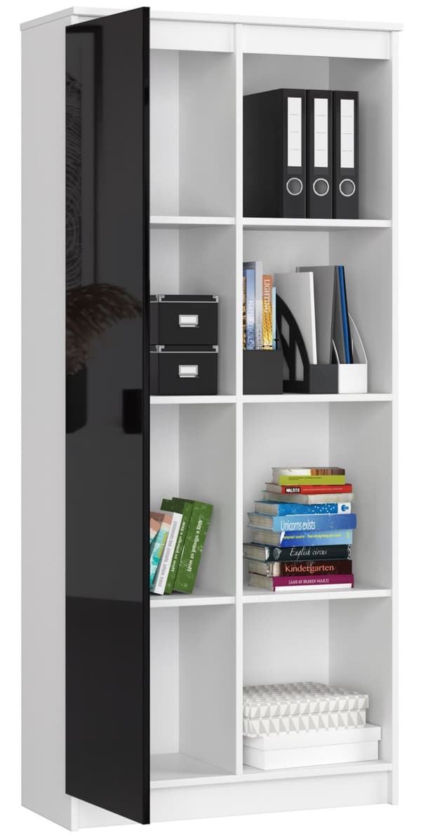 KONTORREOL R 80 cm CLP 1 DØR 4 HYLLER HVID / SORT GLANS