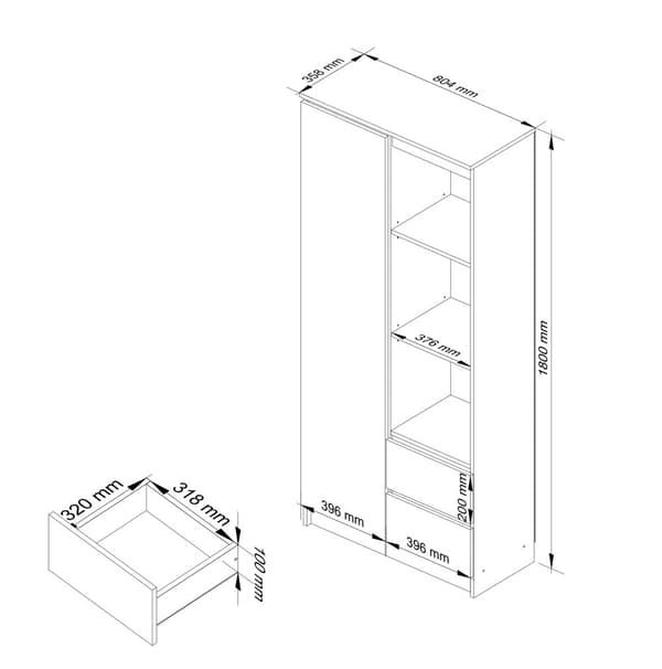 KONTORREOL R 80 cm CLP R11 HVID / SORT HØJGLANS