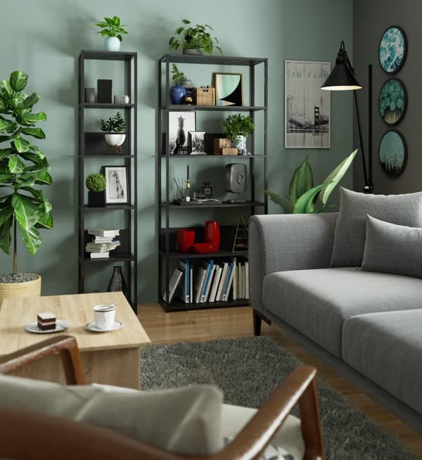 Metallinen loft-hylly 80 cm - musta-musta - 6 hyllyä