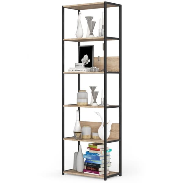 Metallinen loft-hylly 60 cm - musta-sonoma tammi - 6 hyllyä