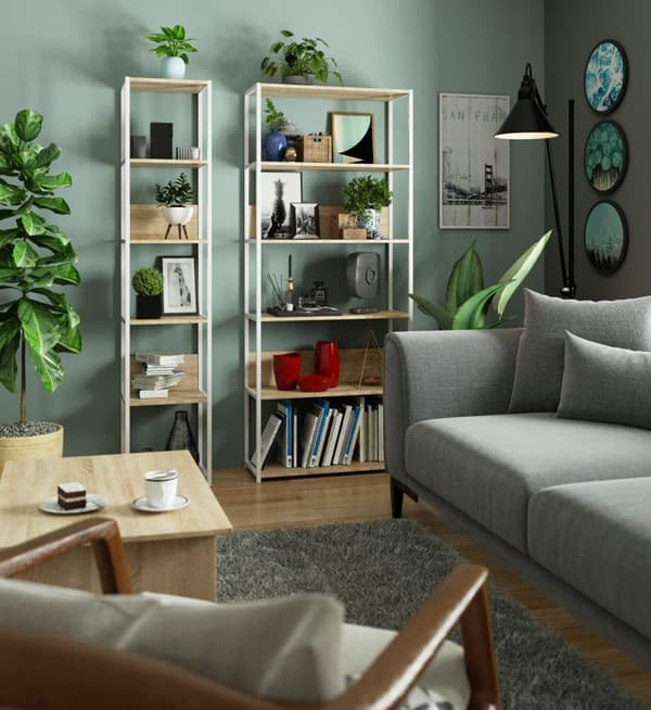 Metalisk loftshylde 80 cm - hvid-dansk sonoma - 6 hylder
