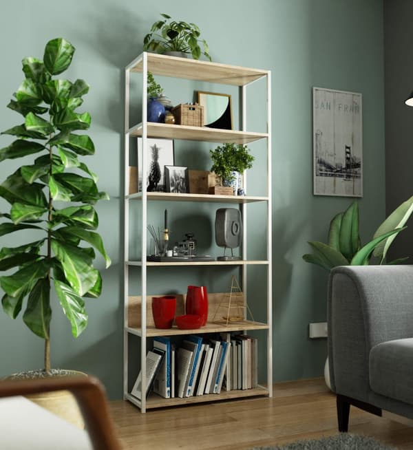 Metalisk loftshylde 80 cm - hvid-dansk sonoma - 6 hylder