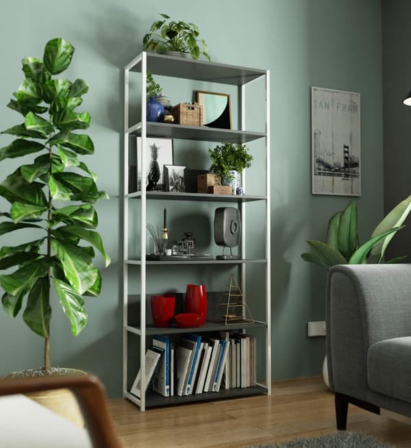 Metalisk loftshylde 80 cm - hvid-grå - 6 hylder