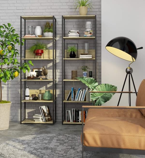 Metal loft reol 60 cm - sort-dåb artisan - 6 hylder