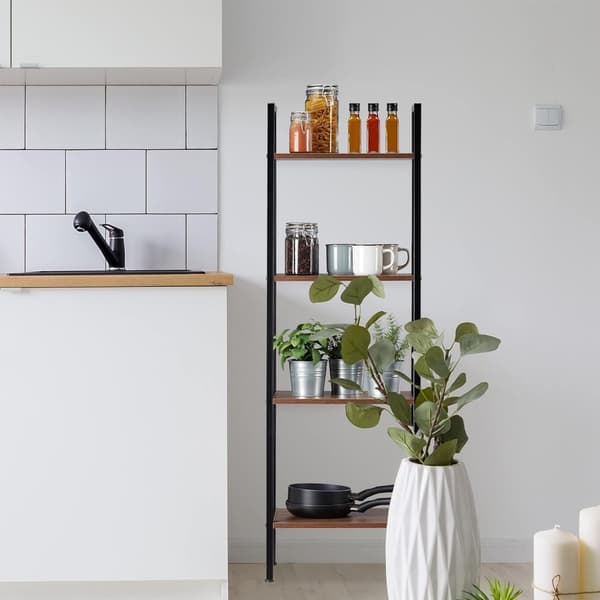 Stilfuld åben hyldeenhed til familier - Moderne design, 4 hylder, sort & træfarve, nem DIY-samling